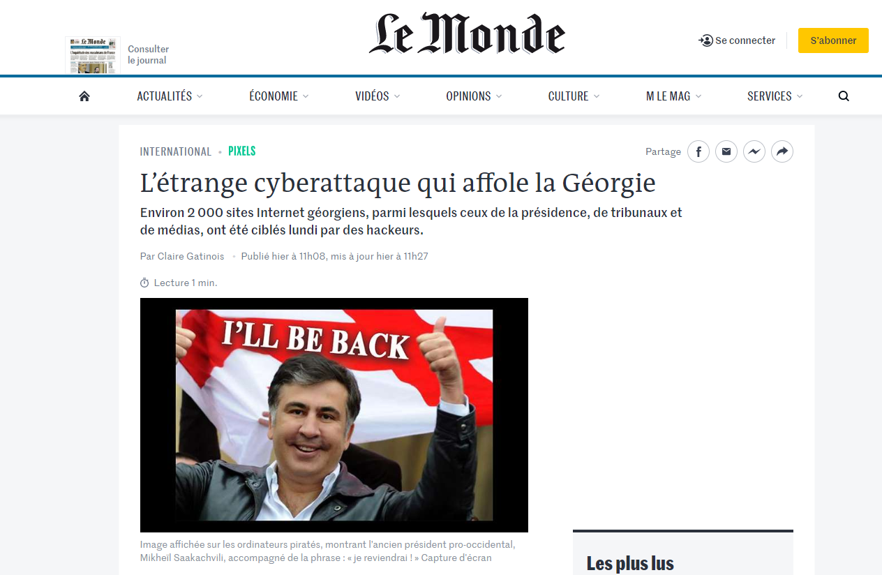 928374293 новости Le Monde, кибератака, Михаил Саакашвили, Торнике Гордадзе, Торнике Шарашенидзе, хакеры