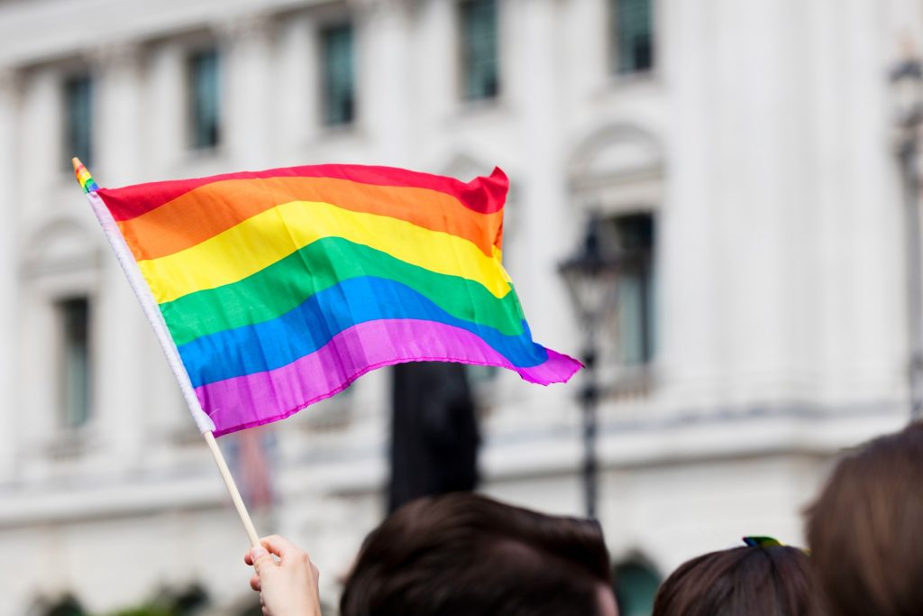 lgbt rainbow flag waved at a pride march 6Y2PDE6 новости Tbilisi Pride, Европарламент, ЛГБТК, Марш достоинства