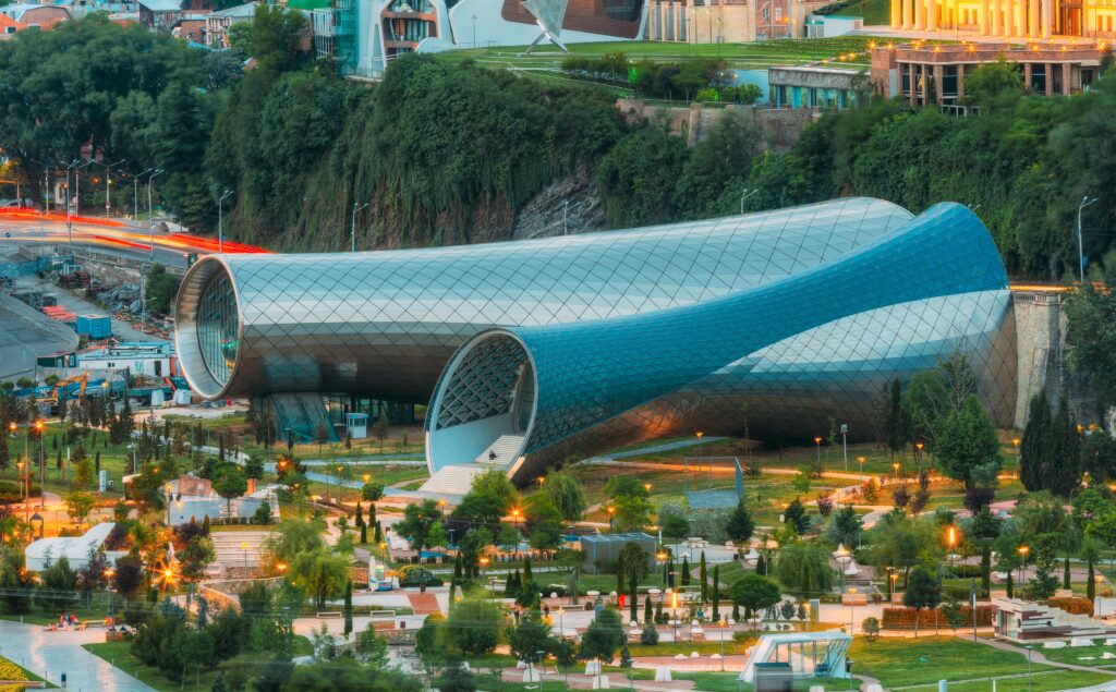 concert hall in shape of two metal glass tubes hi 2021 12 21 20 44 19 utc новости Рике, тбилиси