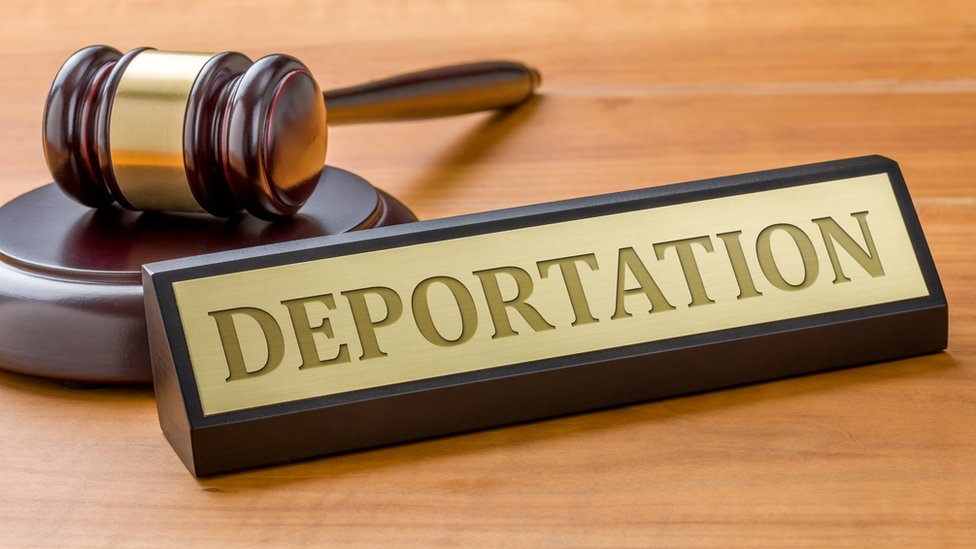 Фото судейского молотка рядом с надписью "депортация"