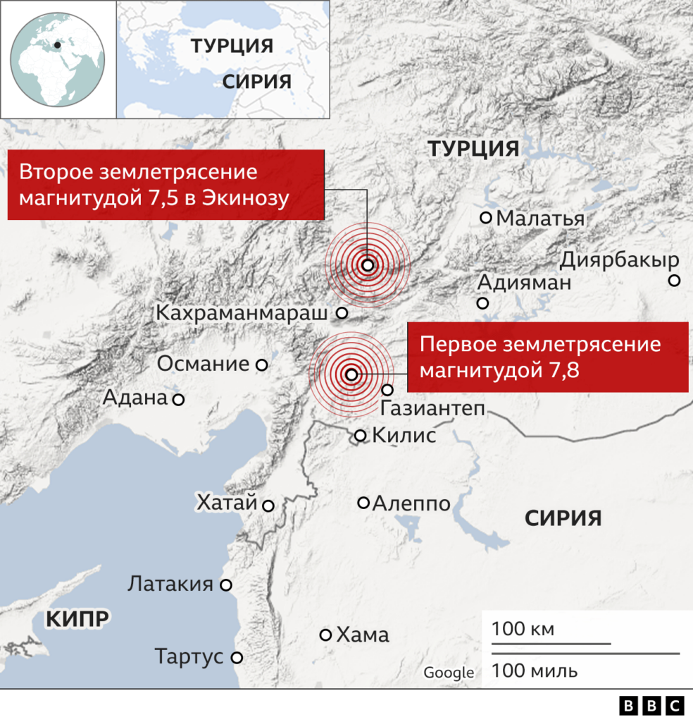 128538002 urkey two earthquakes locator map640 nc Новости BBC землетрясение в Сирии, землетрясение в Турции