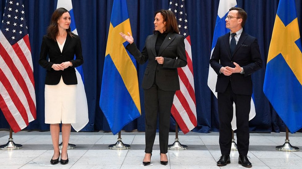 Премьер-министр Финляндии Санна Марин, вице-президент США Камала Харрис, премьер-министр Швеции Ульф Кристерссон