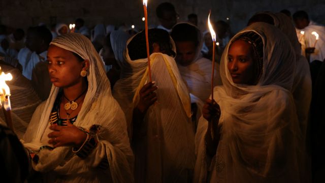 Ethiopian Orthodox Christian pilgrims at the ceremony