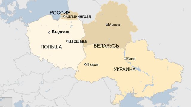 Польша, Беларусь, Украина - карта