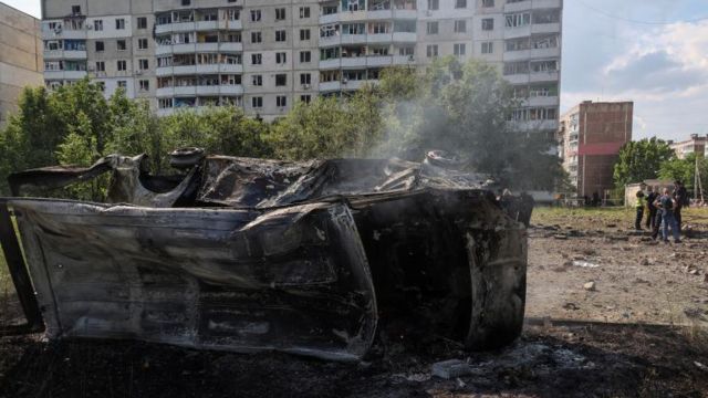 Сгоревшая машина в Первомайске