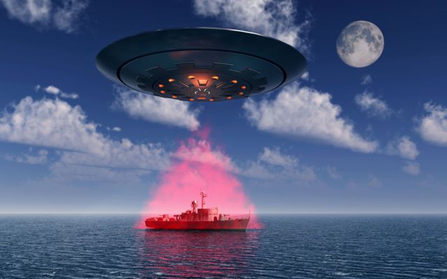Рисунок НЛО над военным кораблем