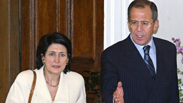 Саломе Зурабишвили и Сергей Лавров на встрече в Москве в мае 2004 года