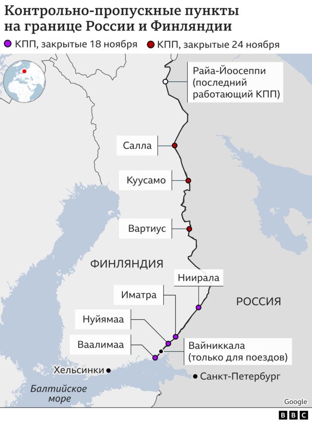 Карта погранпереходов на финско-российской границе