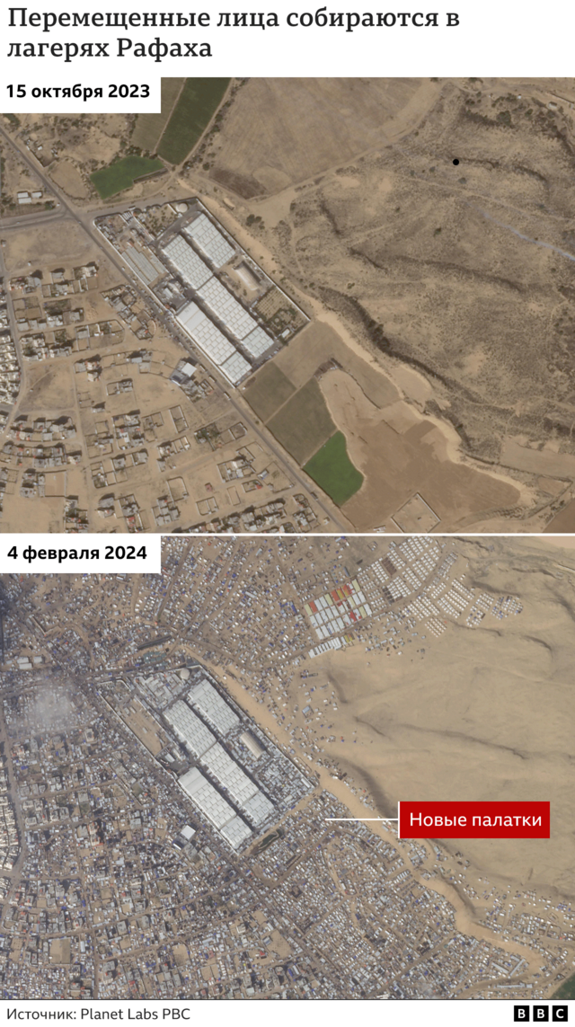 Карта: палаточные лагеря в Рафахе